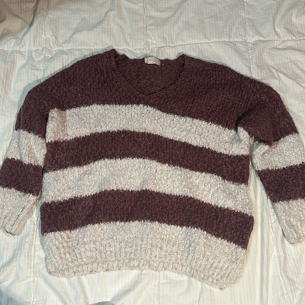 Altard State Fuzzy striped sweater pink and cream perfect condition size M/L